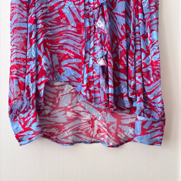 Preen By Thornton Bregazzi Printed Burnout Ruffled Silk Blouse - Picture 5 of 7